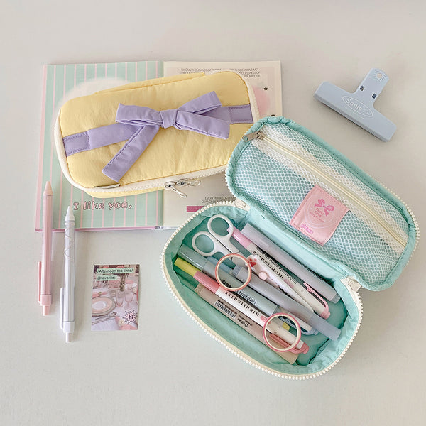 Ins Soft Fabric Pencil Case Student Minimalist Bow Buggy Bag