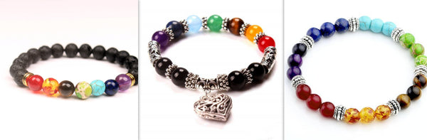 Handmade Black Lava Seven Chakra Healing Balance Beaded Bracelet