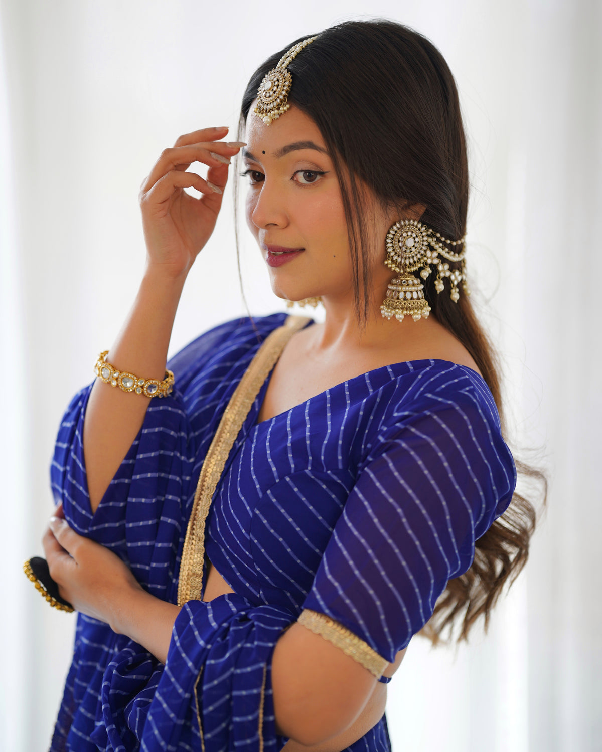 Blue Leheriya Print Georgette Lehenga Choli For Women