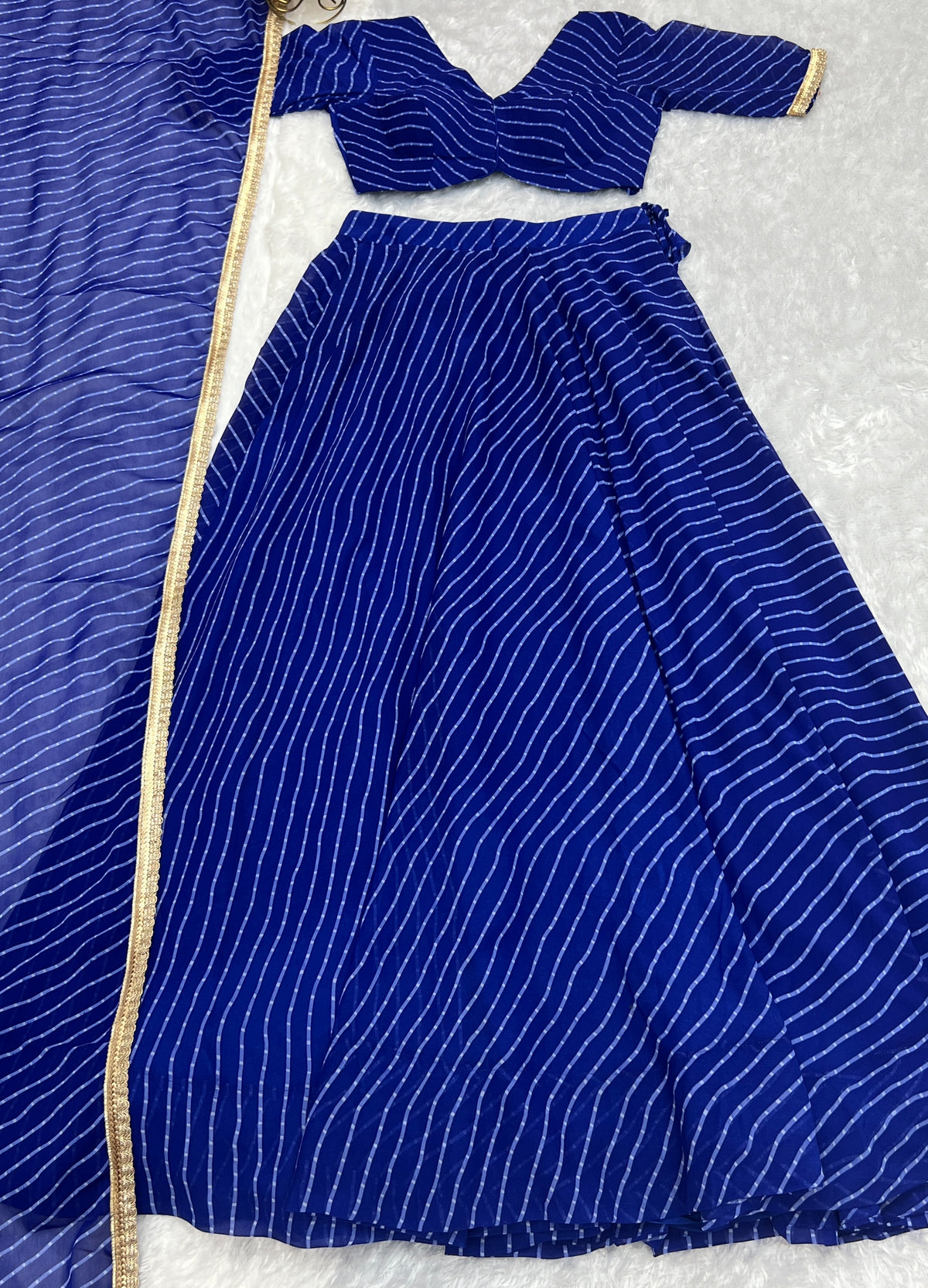 Blue Leheriya Print Georgette Lehenga Choli For Women