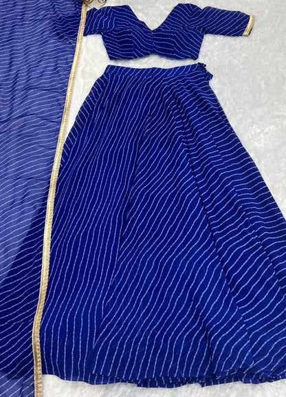 Blue Leheriya Print Georgette Lehenga Choli For Women
