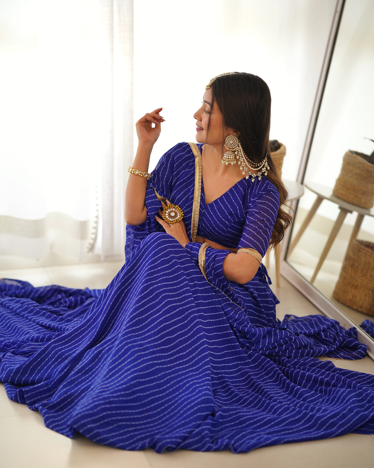 Blue Leheriya Print Georgette Lehenga Choli For Women