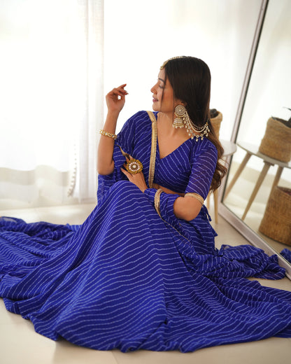Blue Leheriya Print Georgette Lehenga Choli For Women