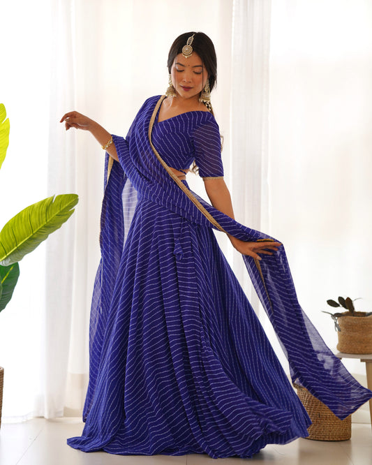 Blue Leheriya Print Georgette Lehenga Choli For Women