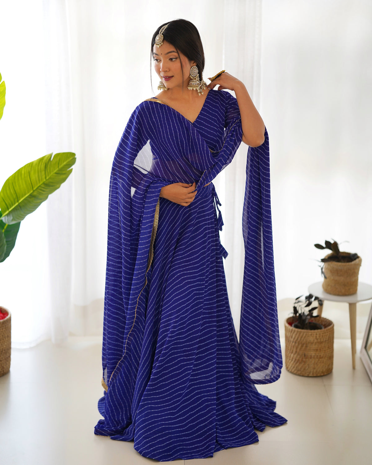 Blue Leheriya Print Georgette Lehenga Choli For Women