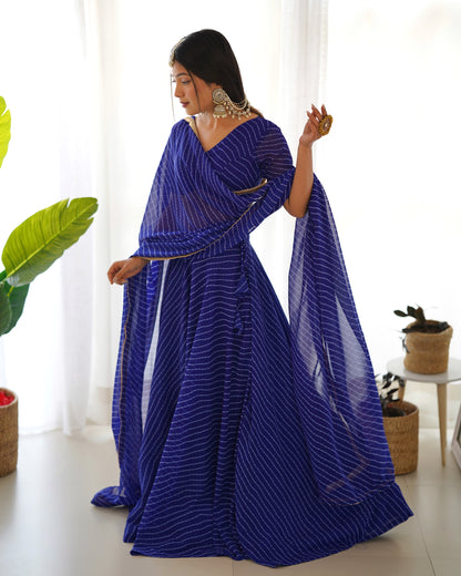 Blue Leheriya Print Georgette Lehenga Choli For Women