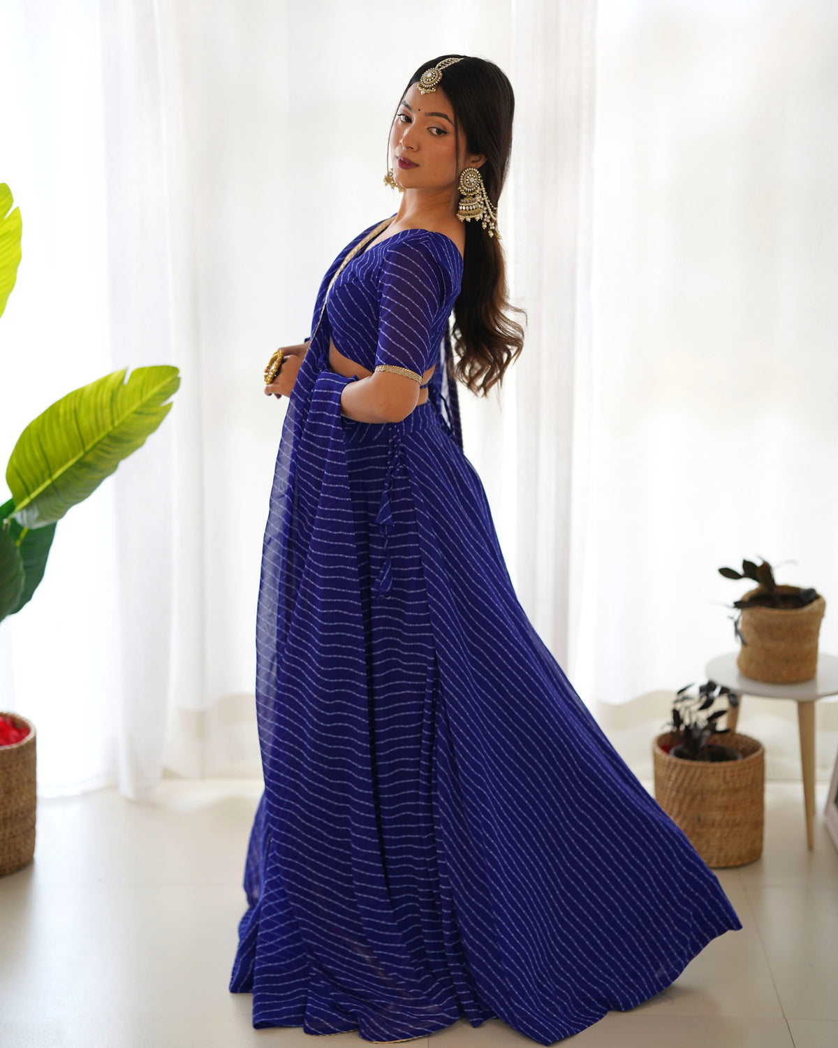 Blue Leheriya Print Georgette Lehenga Choli For Women