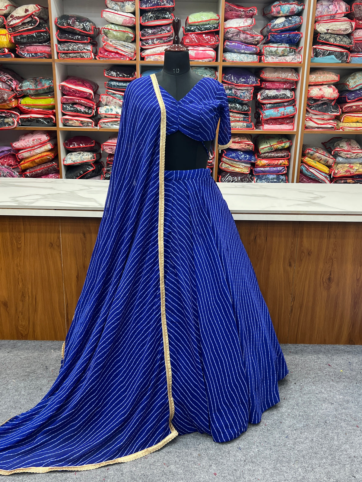Blue Leheriya Print Georgette Lehenga Choli For Women