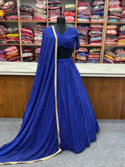 Blue Leheriya Print Georgette Lehenga Choli For Women