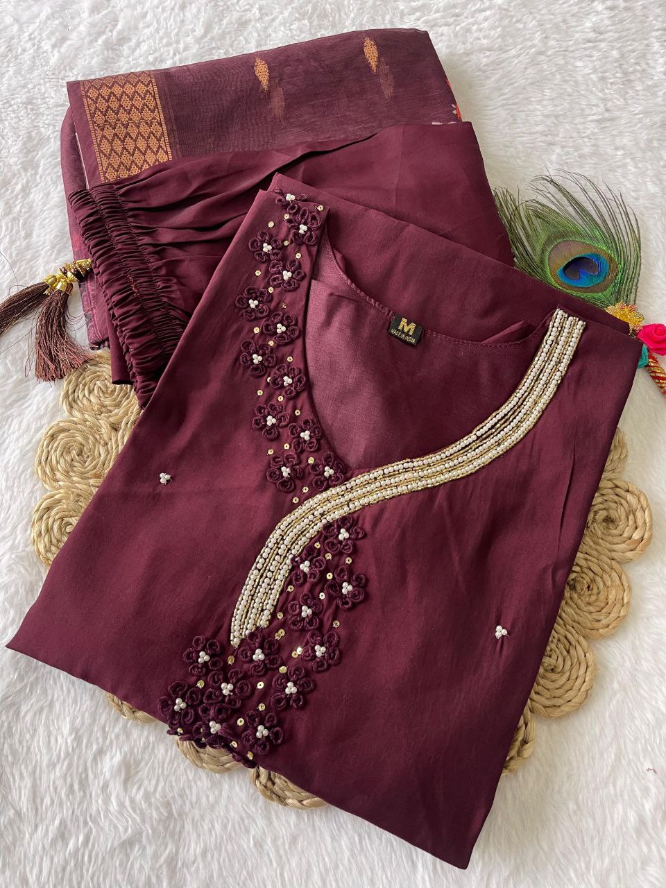 Dark Maroon Full Stitched Hand Work Salwar Suit with Dupatta For Women