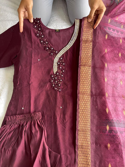 Dark Maroon Full Stitched Hand Work Salwar Suit with Dupatta For Women