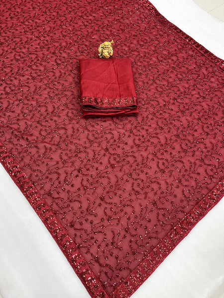 Maroon Party Wear Sequence Embroidery Saree