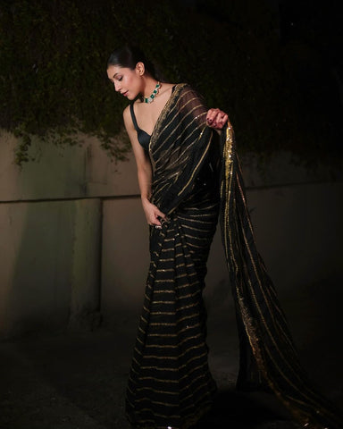 Party Wear Black Georgette Embroidery Saree With Blouse
