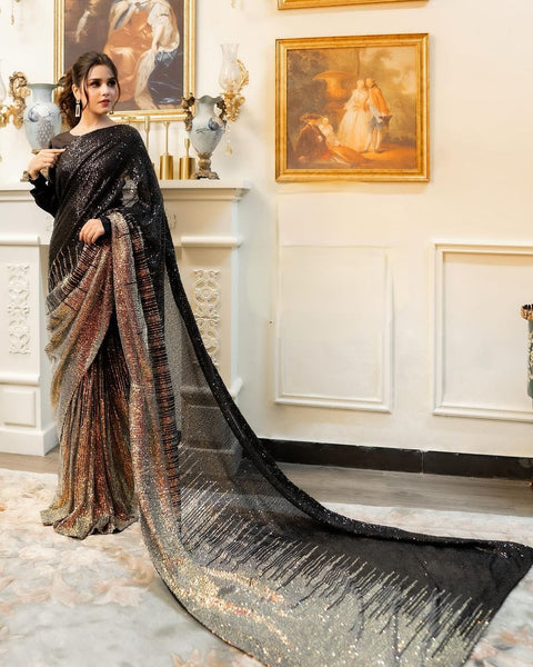 Saree Black in Georgette With Embroidery Work