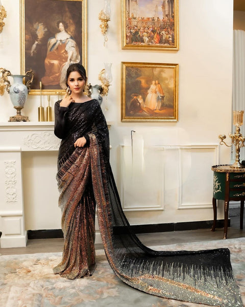 Saree Black in Georgette With Embroidery Work