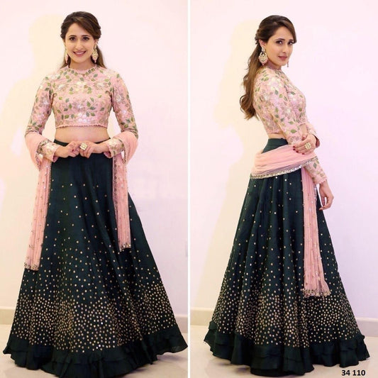 Rama Green Color Taffeta Silk Embroidered Work Lehenga Choli