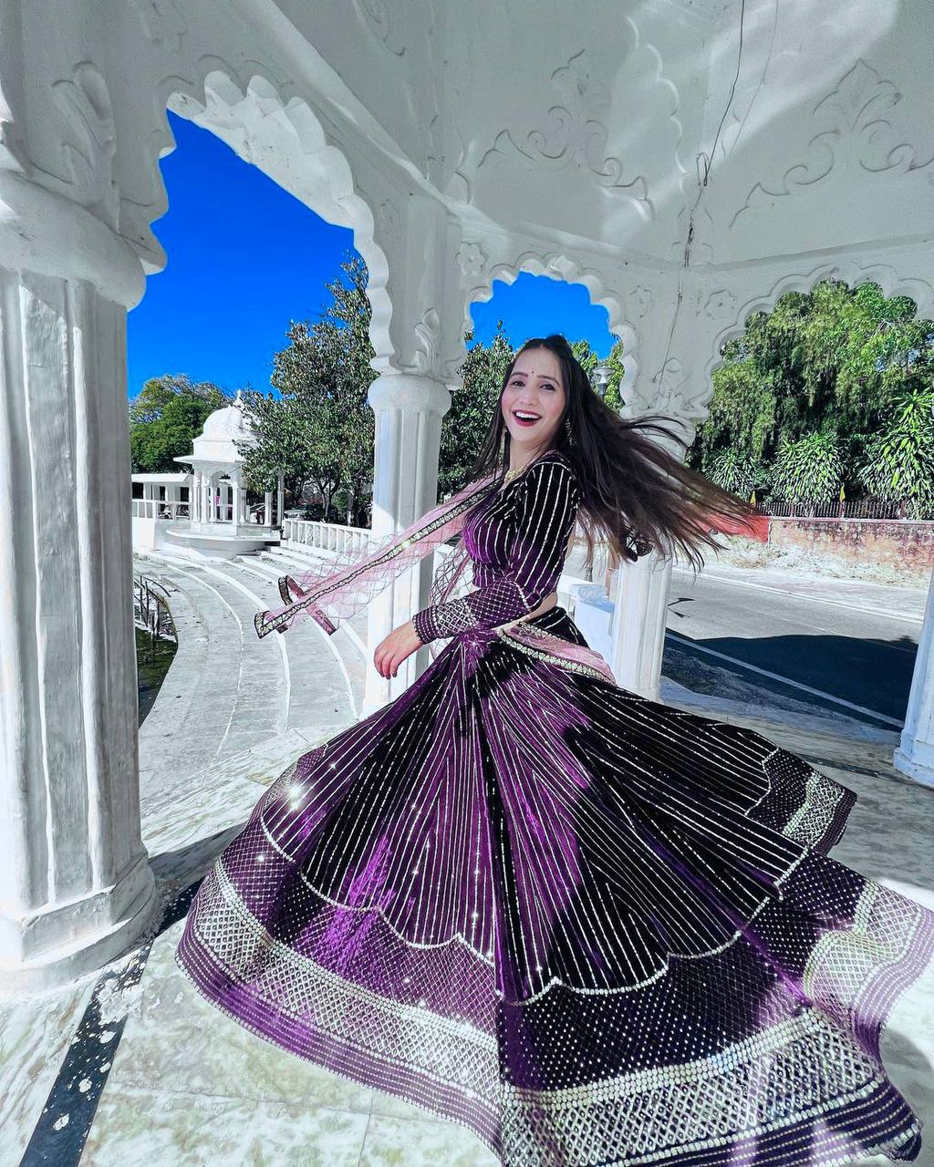 Purple Embroidered Attractive Party Wear viscose Velvet Lehenga choli