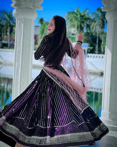 Purple Embroidered Attractive Party Wear viscose Velvet Lehenga choli