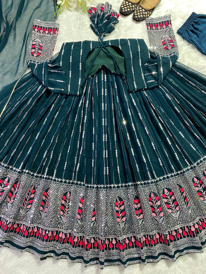 Green Long Gown Semi cotton with full embroidery work