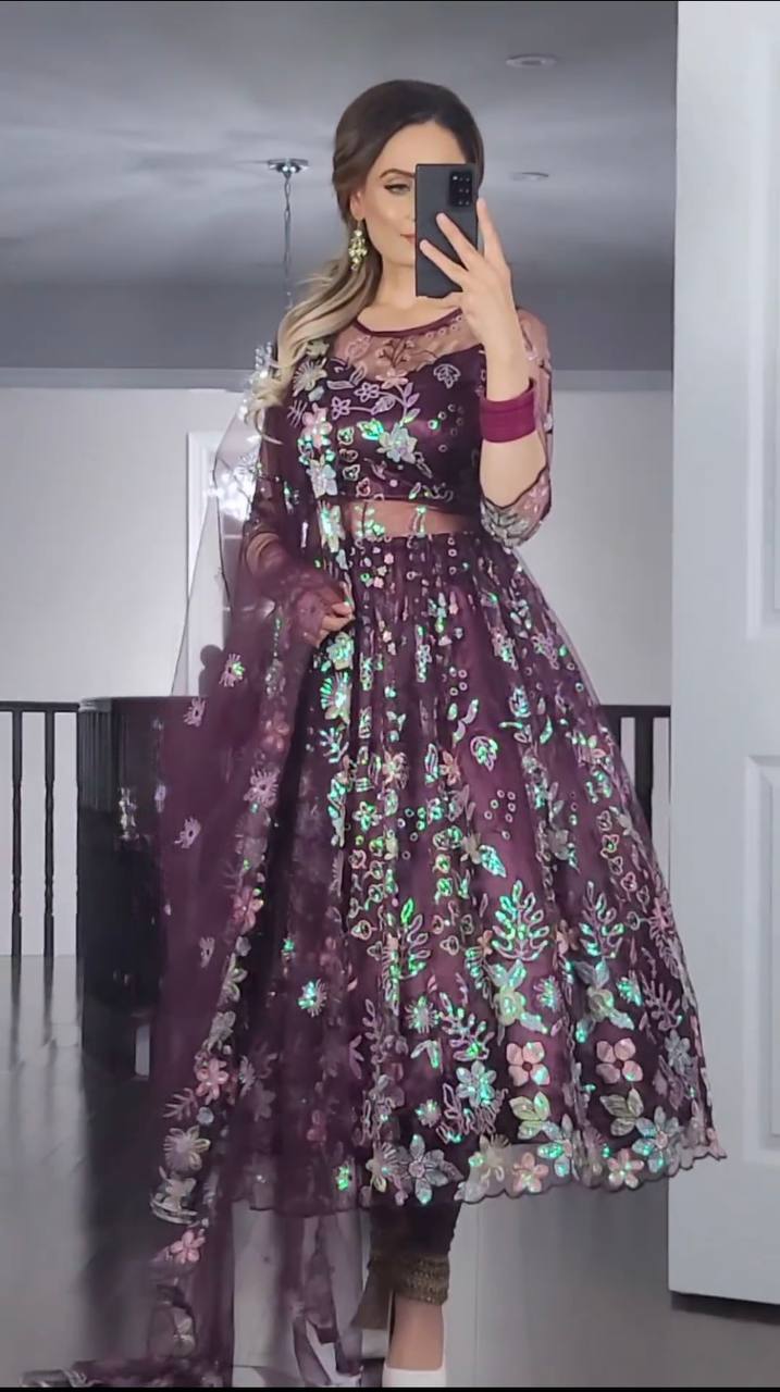 Buy Function Wear Anarkali - Embroidered Pink Lavender Anarkali Gown –  Empress Clothing