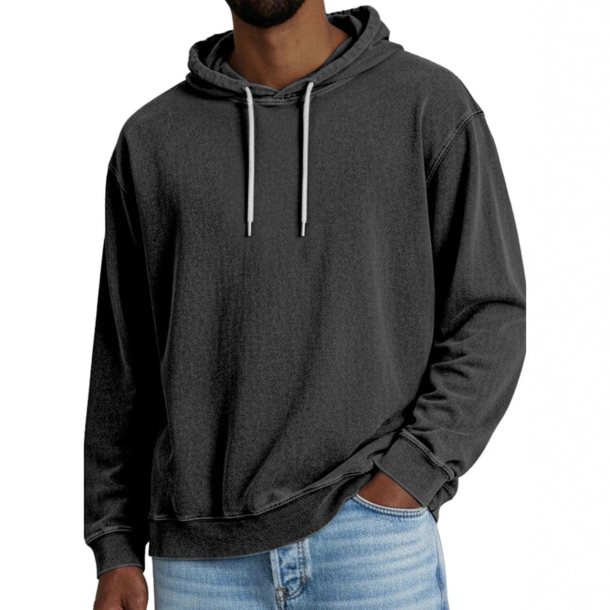 Casual Solid Color Hooded Long-sleeved Sweatshirt Men