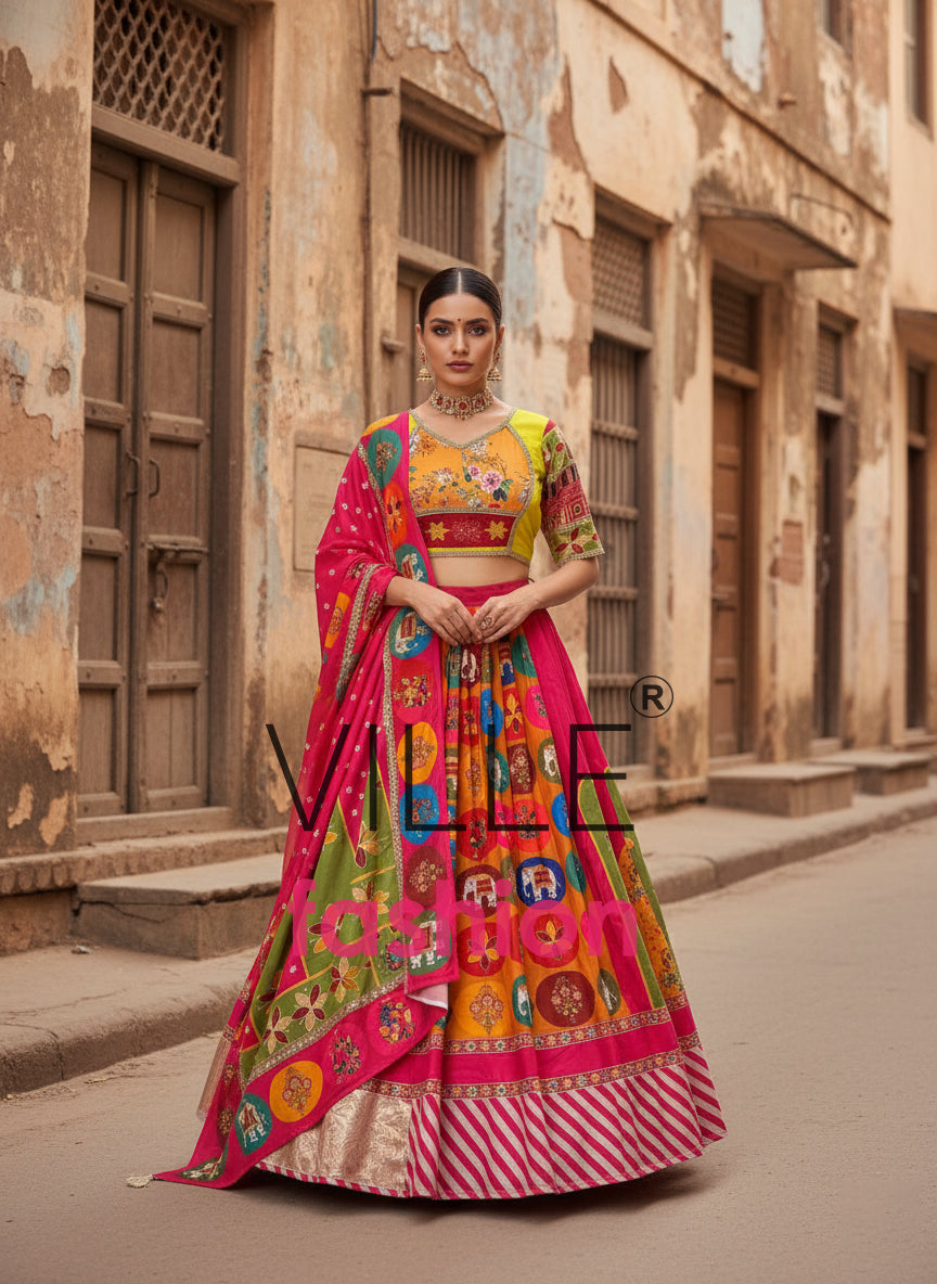 Multi Color American Crape Digital Printed Lehenga Choli