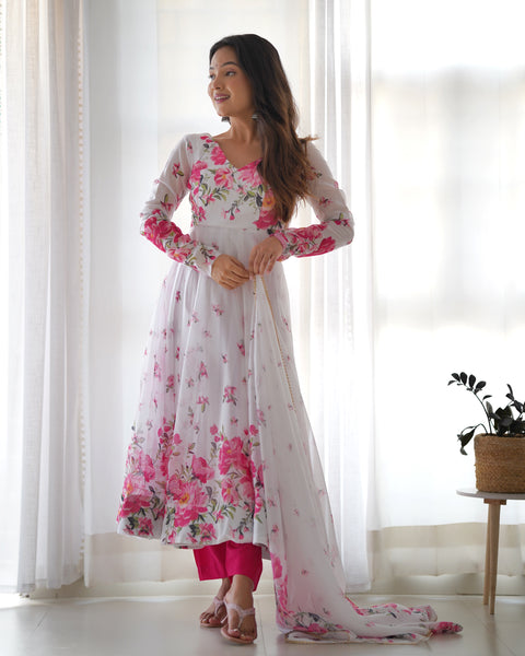 Flower Print Organza silk Anarkali Gown