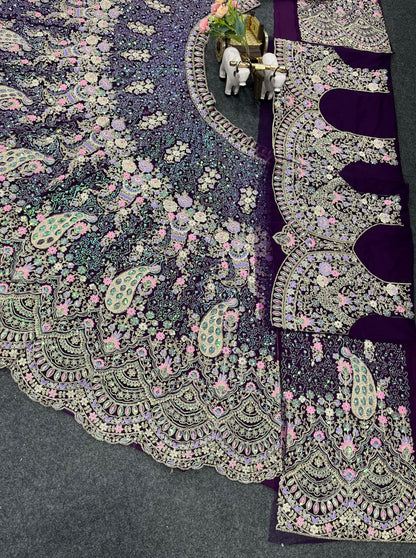 Purple Color Net Latest Lehengas For Women
