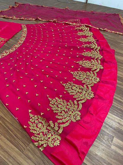 Pink color party wear embroidery work lehenga choli