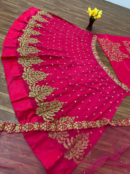 Pink color party wear embroidery work lehenga choli