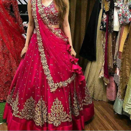 Pink color party wear embroidery work lehenga choli
