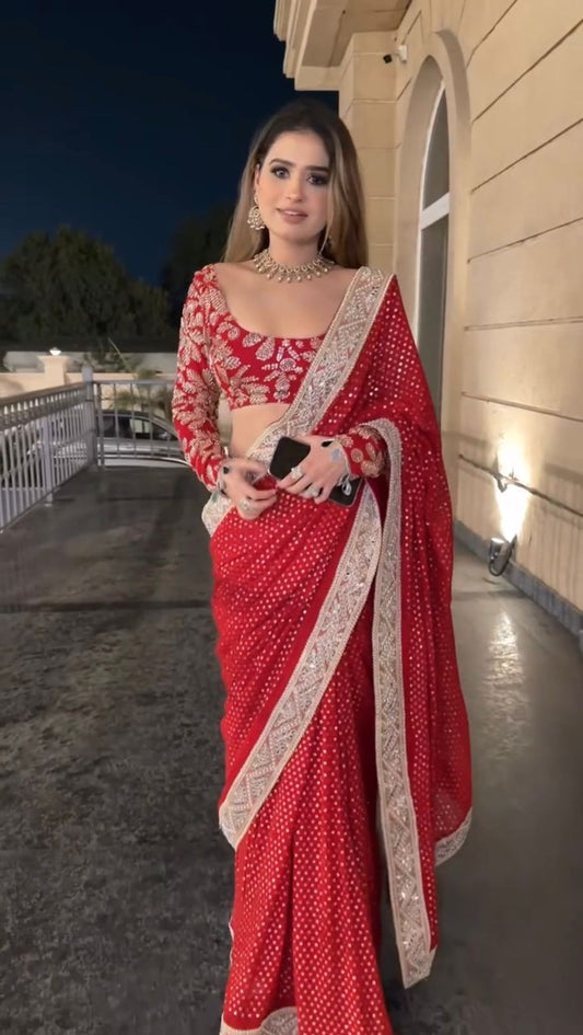 Exquisite Faux Blooming Georgette Saree with Intricate Coding Work