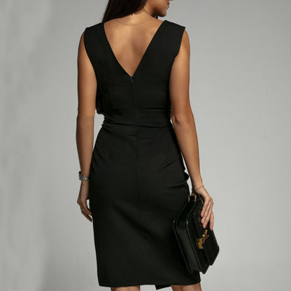 Summer V-neck Sleeveless Split Dress Fashion Slim High Waist Party Club Clothing For Women