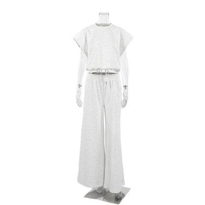 Sleeveless Pullover Top And Floor-length Wide-leg Pants Sweatshirt Set