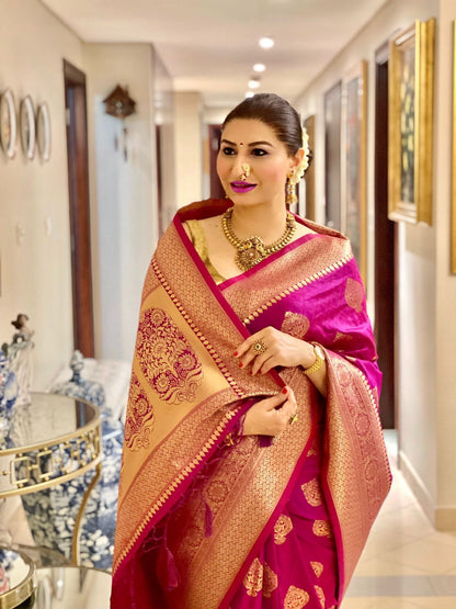 Soft Lichi Silk Jacquard Party Wear Saree with rich pallu