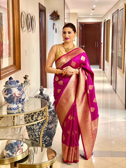 Soft Lichi Silk Jacquard Party Wear Saree with rich pallu