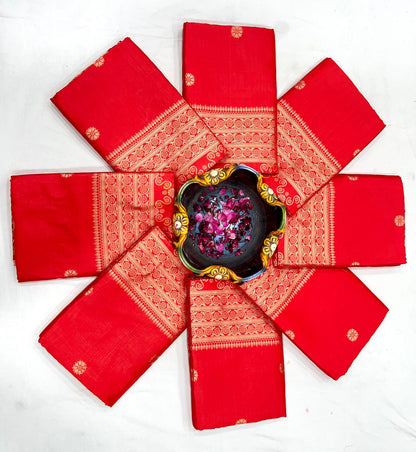 Red color soft lichi silk saree with blouse