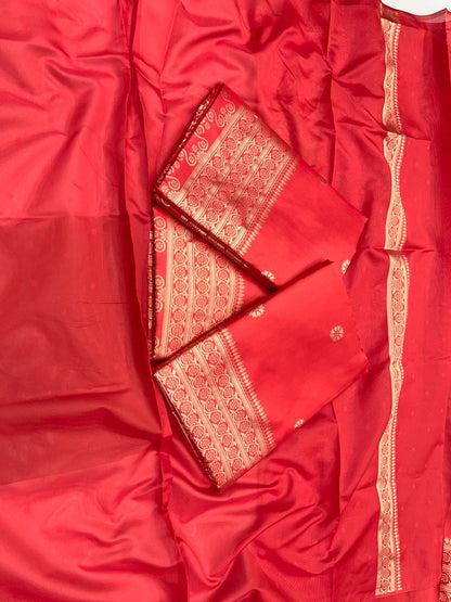 Red color soft lichi silk saree with blouse