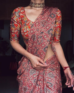 Amazing latest Printed mono Cotton Linen Saree With Blouse
