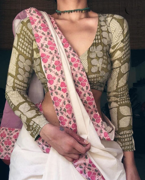 Amazing latest Printed mono Cotton Linen Saree With Blouse
