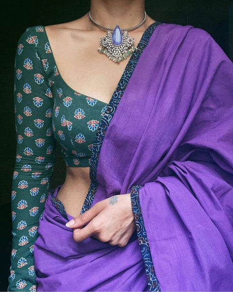 Amazing latest Printed mono Cotton Linen Saree With Blouse