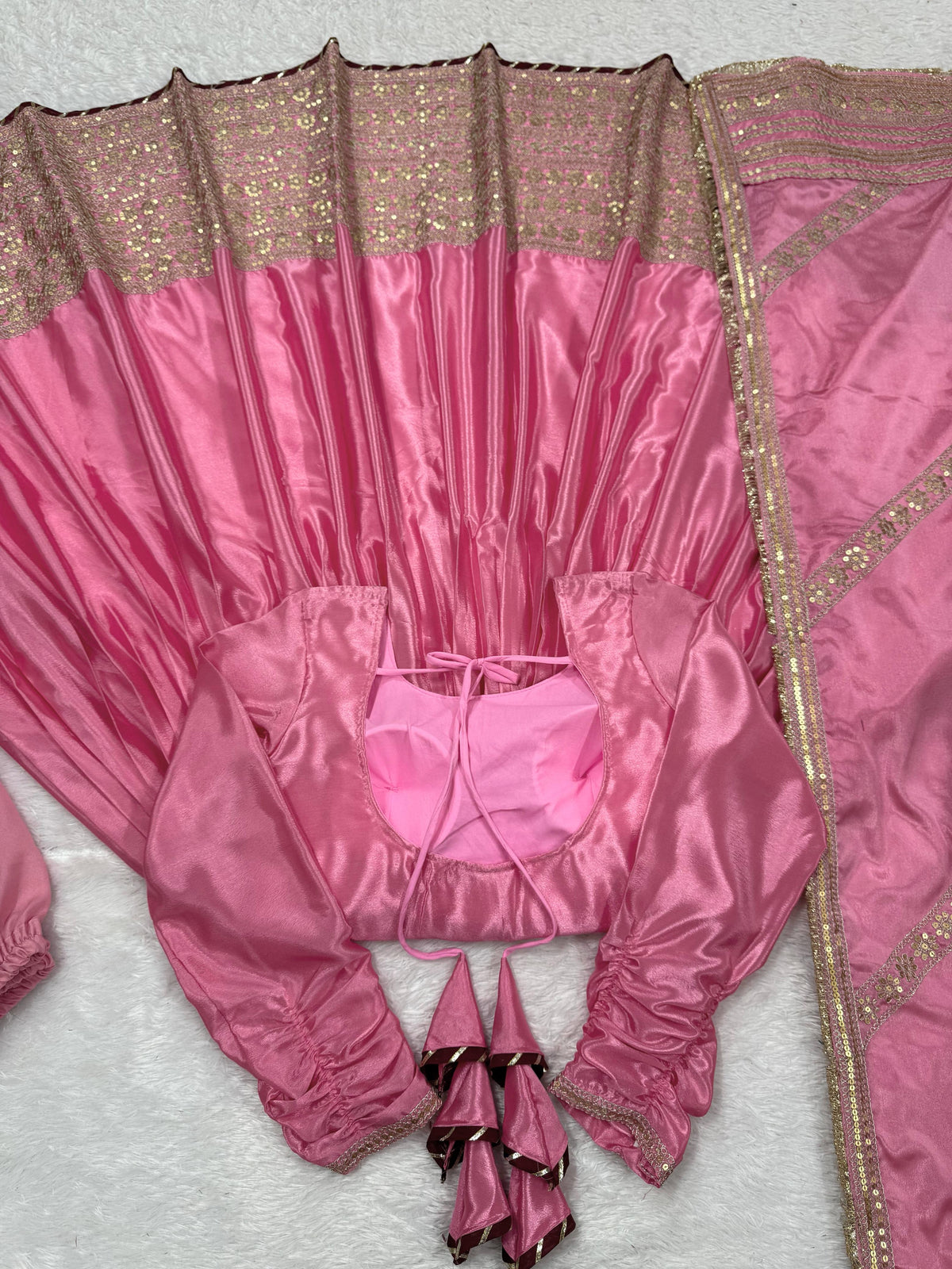 Elegant Chinon Silk Ethnic Set with Thread Sequence Embroidery