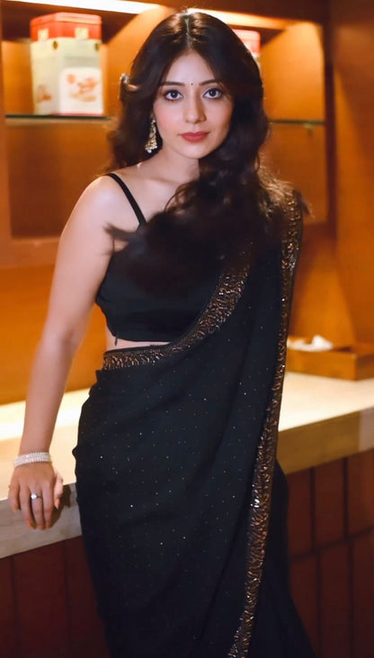 Black Georgette Embroidery Saree with blouse