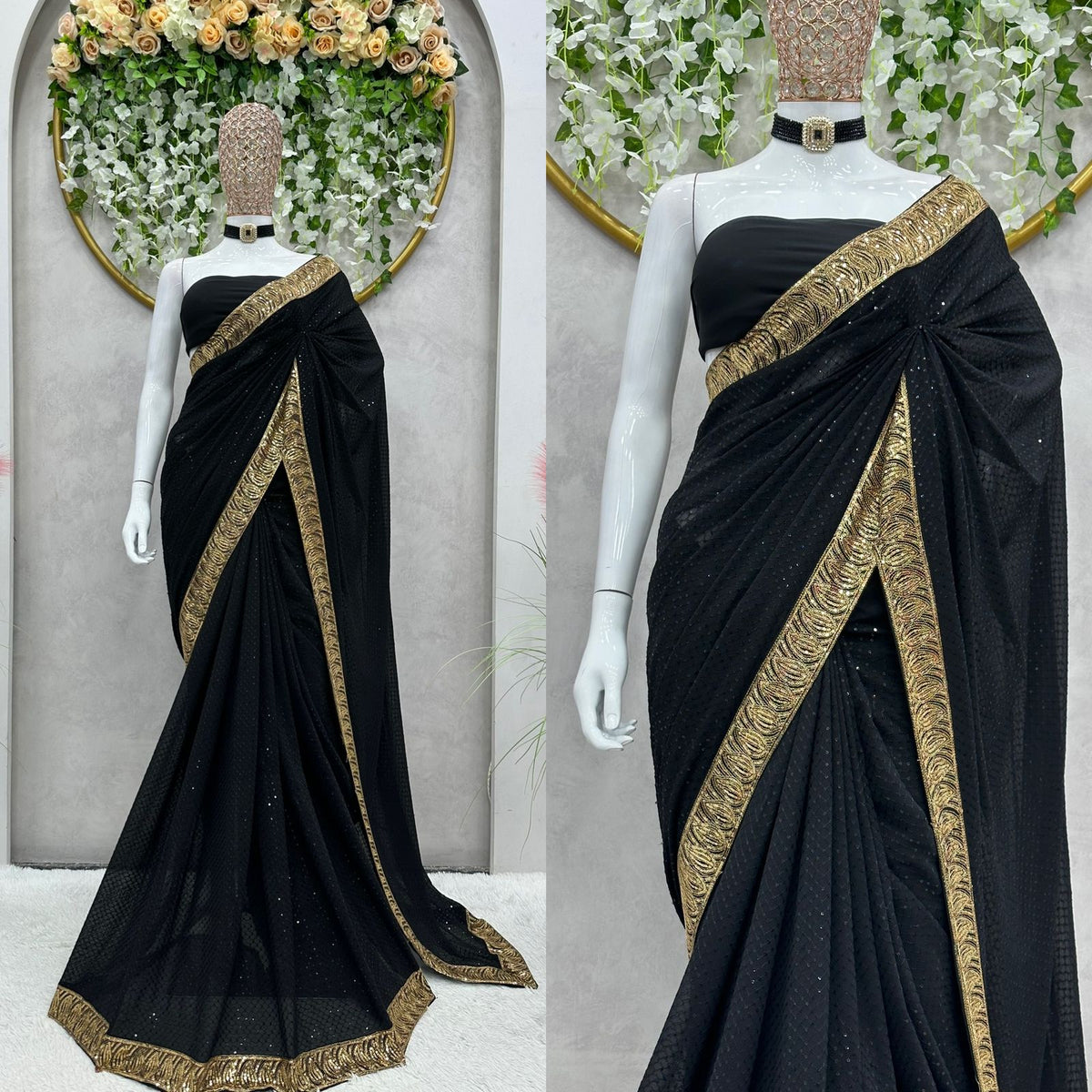 Black Georgette Embroidery Saree with blouse