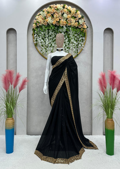 Black Georgette Embroidery Saree with blouse