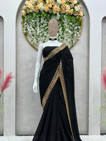 Black Georgette Embroidery Saree with blouse