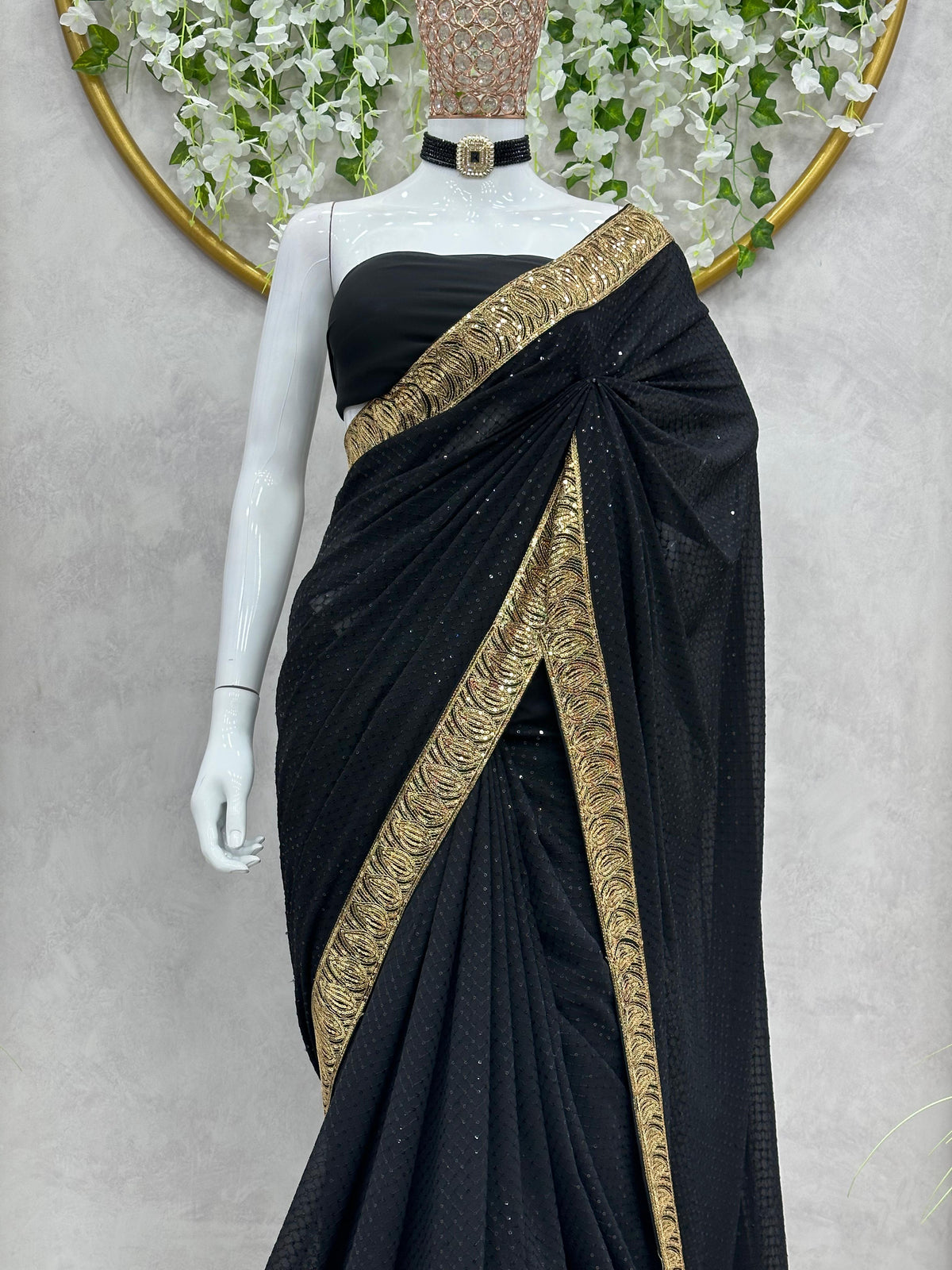 Black Georgette Embroidery Saree with blouse