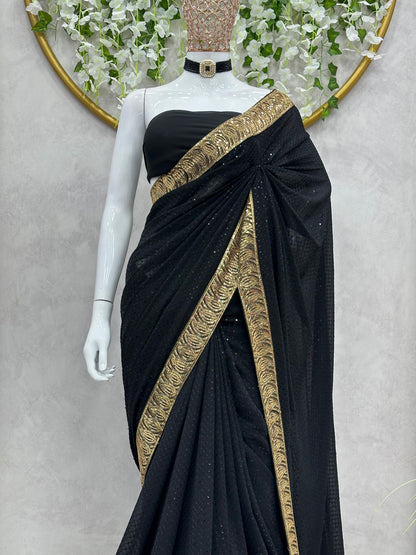 Black Georgette Embroidery Saree with blouse