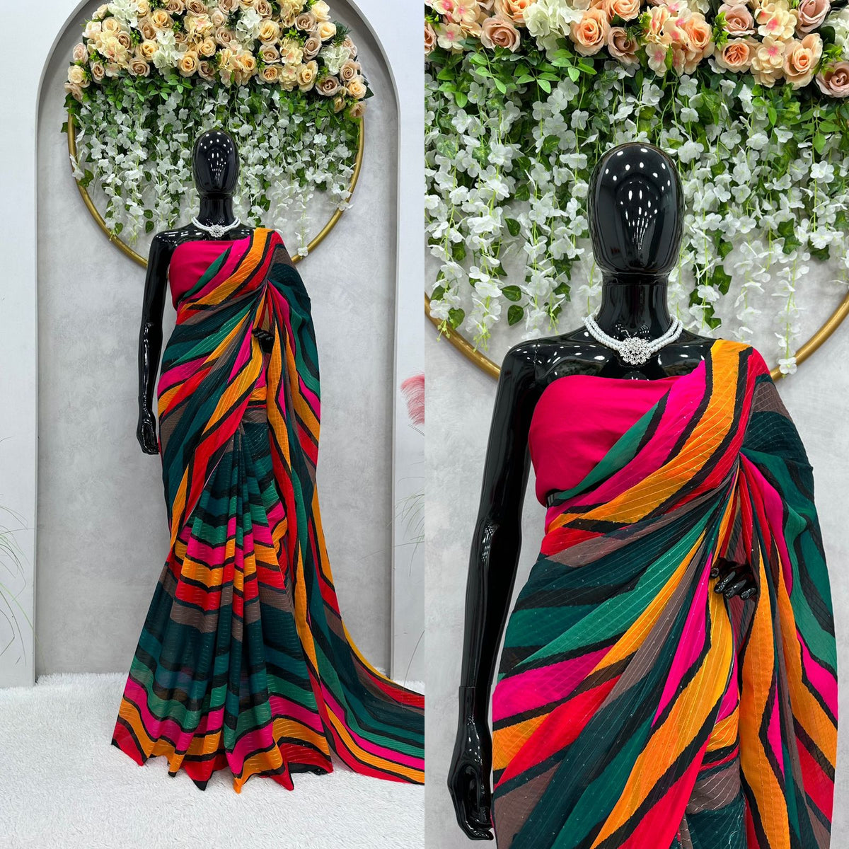 Multi Color Digital Printed Work Fancy Saree with blouse