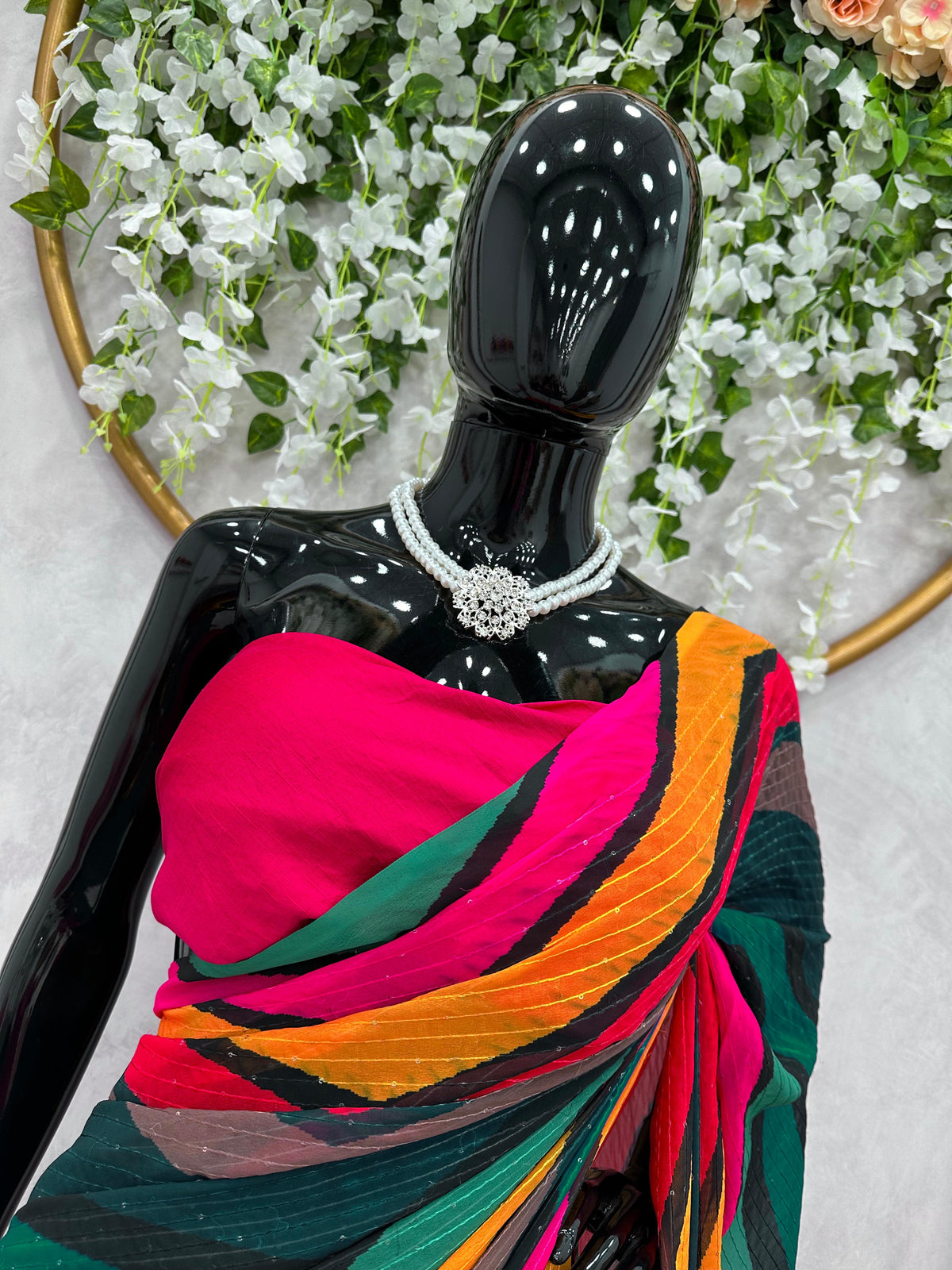Multi Color Digital Printed Work Fancy Saree with blouse